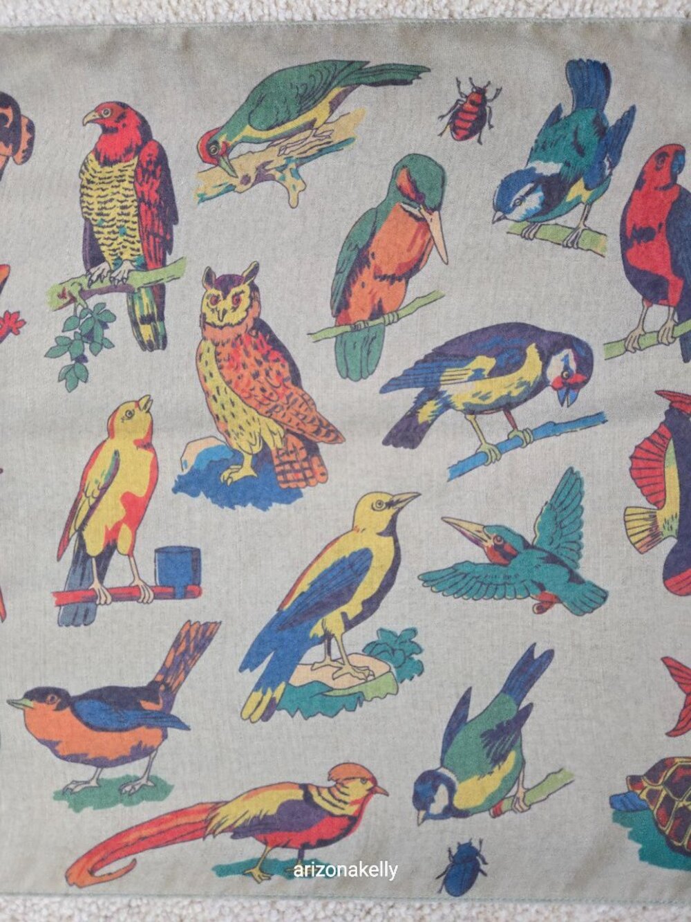 Vintage Animal Print Oblong Scarf Birds Fish Mammals Reptiles 1940's Design - Picture 3 of 11